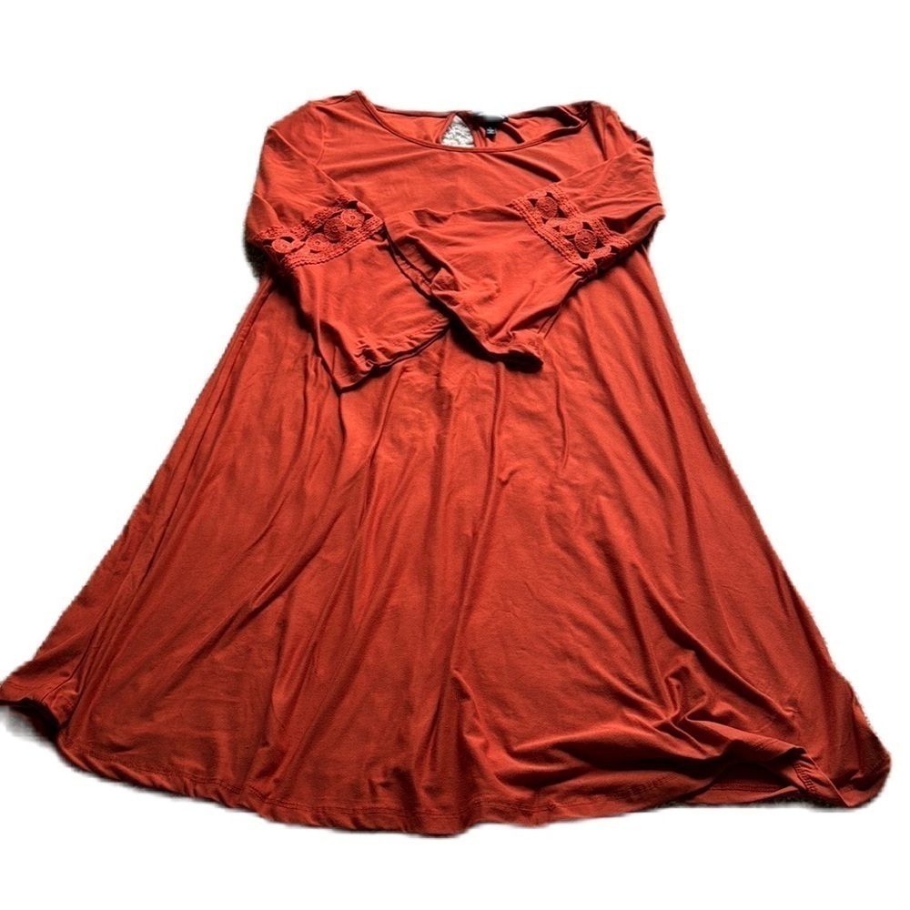 Allison Brittney L orange casual dress with crochet detail bell sleeves